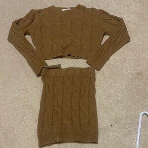 Brown Cable Knit Skirt Set